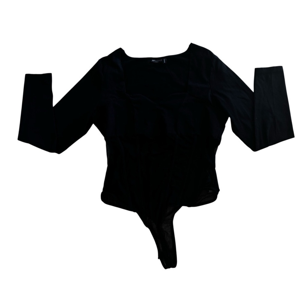 Asos Design black long sleeved body suit, 2 snap bottom closure, stretchy, 14.